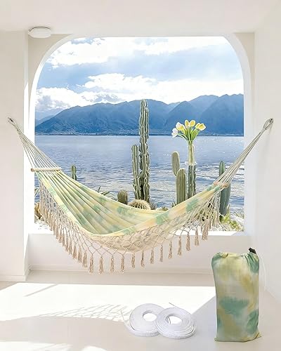 Miniatura 2 de LNWQSQR Hermosa hamaca de estilo bohemio, hamaca portátil para 2 personas, adecuada para mochileros, patio, playa, patio trasero, al aire libre,