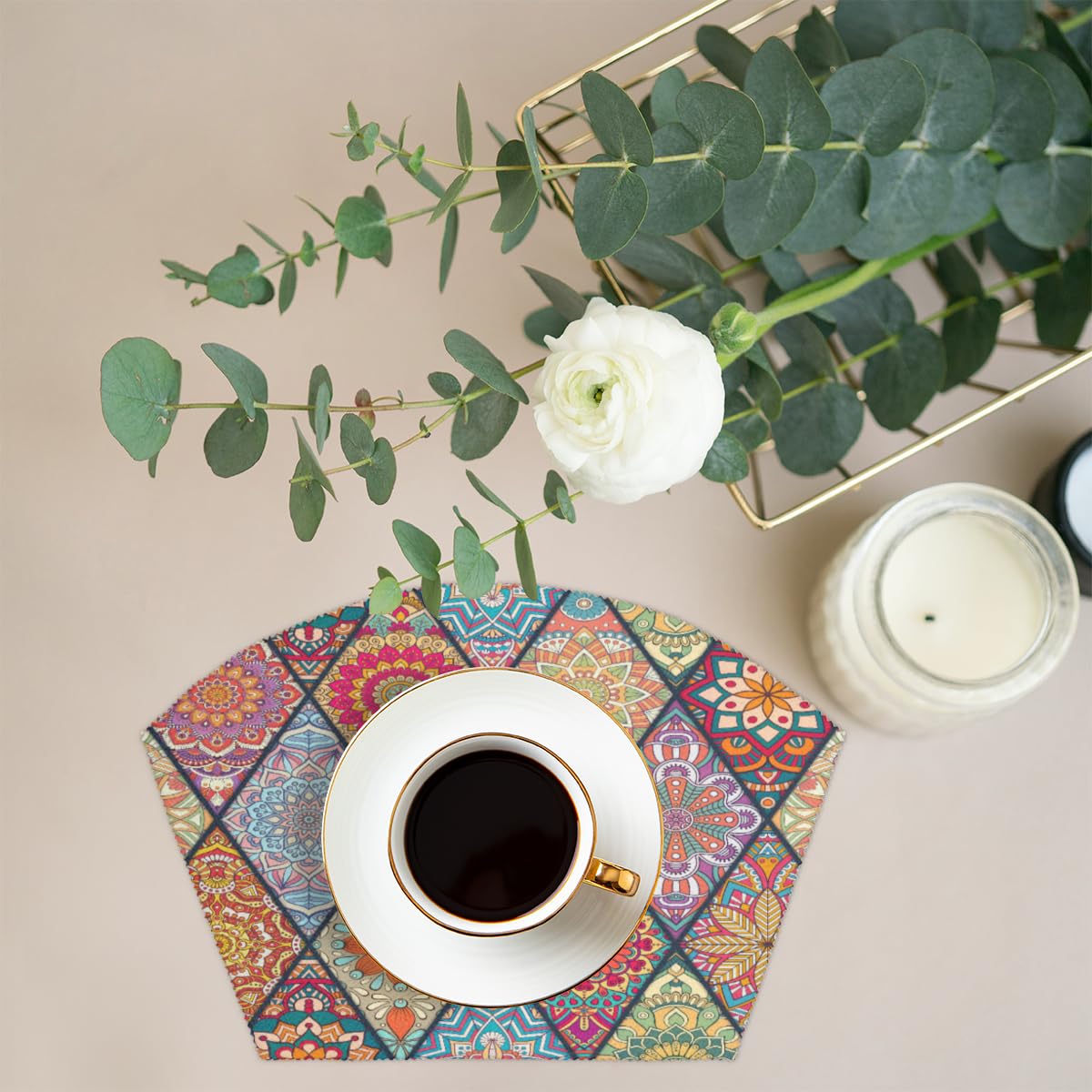 Lot De 4 Sets De Table Ronds Mandala En Coton De 33 Cm Avec Pompons