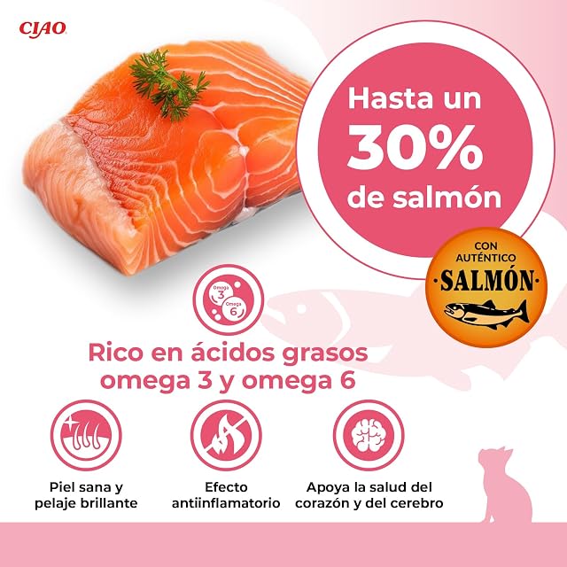 Foto 3 de 8 de INABA Churu Snack para Gatos, Multipack Salmón, 4 Recetas, 60 Sticks x 14g