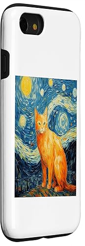 Vista 33 de iPhone 11 Divertido gato arte pintura amante de gato noche estrellada gato Van Gogh caso