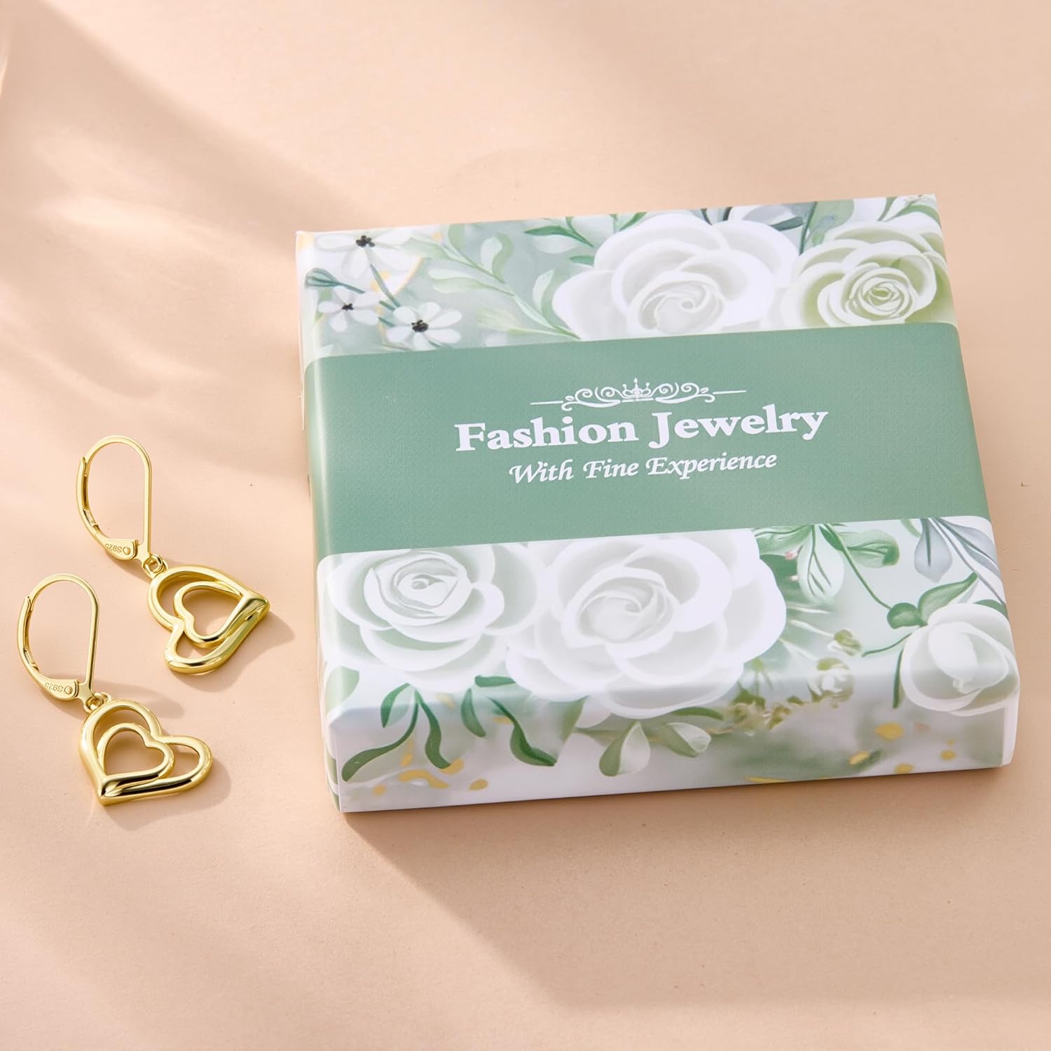 925 Sterling Silver Heart Dangle Earrings for Women, 14K Gold Plated Double Heart Dangling Drop Leverback Earrings for Women Trendy Hypoallergenic Earing Jewelry Gift - Image 5