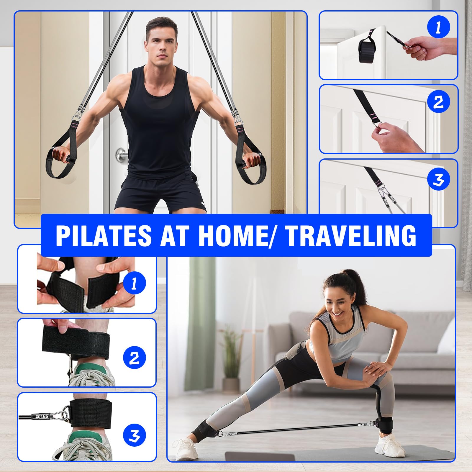 Pilates Bar Kit with Resistance Bands,Pilates Bar with Stackable Bands Workout Equipment for Legs,Hip,Waist and Arm,Exercise Fitness Equipment for Women & Men Home Gym Yoga Pilates