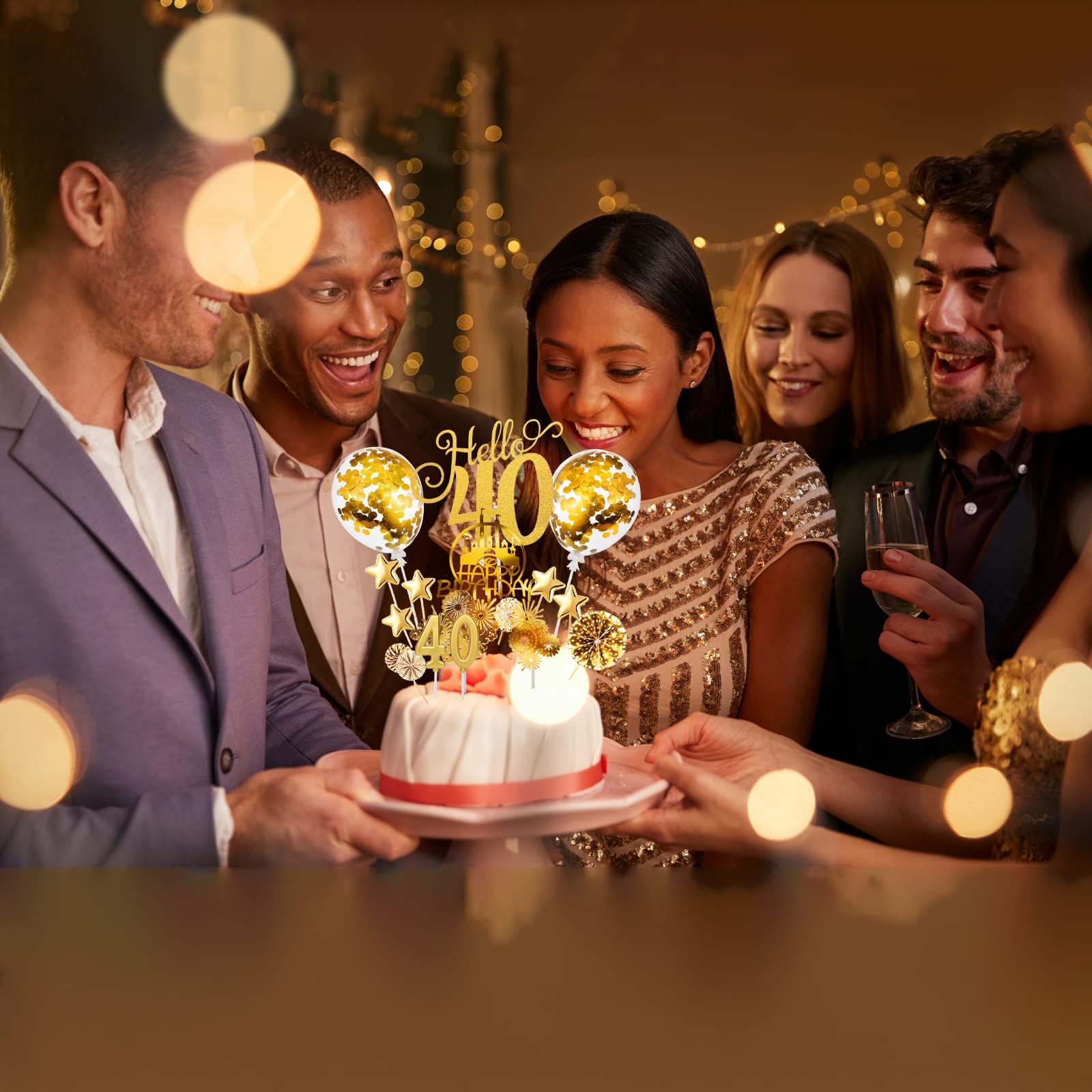 Decorazioni Torta 40° Compleanno Oro - Set 17 Pezzi Con Candela, Palloncini E Girasoli, Per Feste - Foto 9