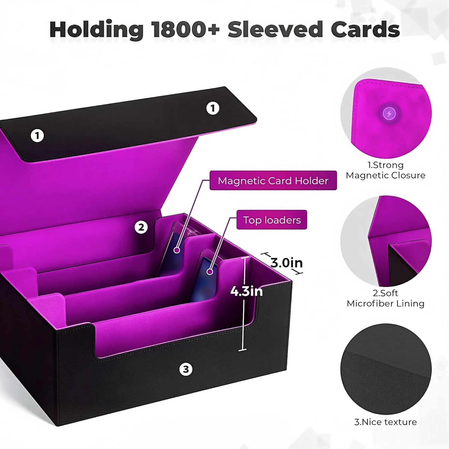 Card Storage Box For Trading Cards,1800+ MTG Deck Box With 10 Dividers,6 Stoppers,4 Supporters,Leather Magnetic Closure Card Boxes Fits For Magnetic Cards Holder,Toploaders,YuGiOh,TCG