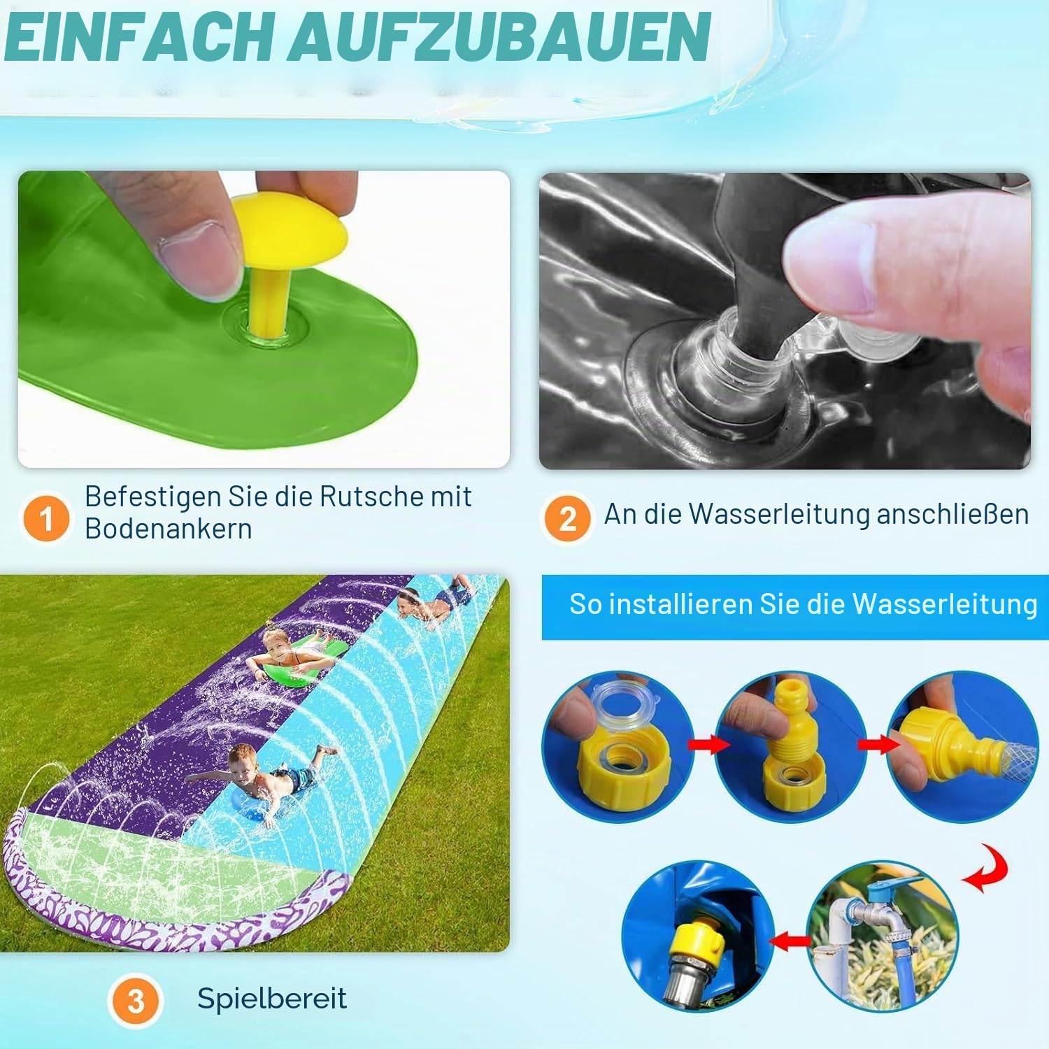 Wasserrutsche Garten für Kinder 15.8 ft/480 cm Double Water Slide with Sprinkler 2 Inflatable Boards