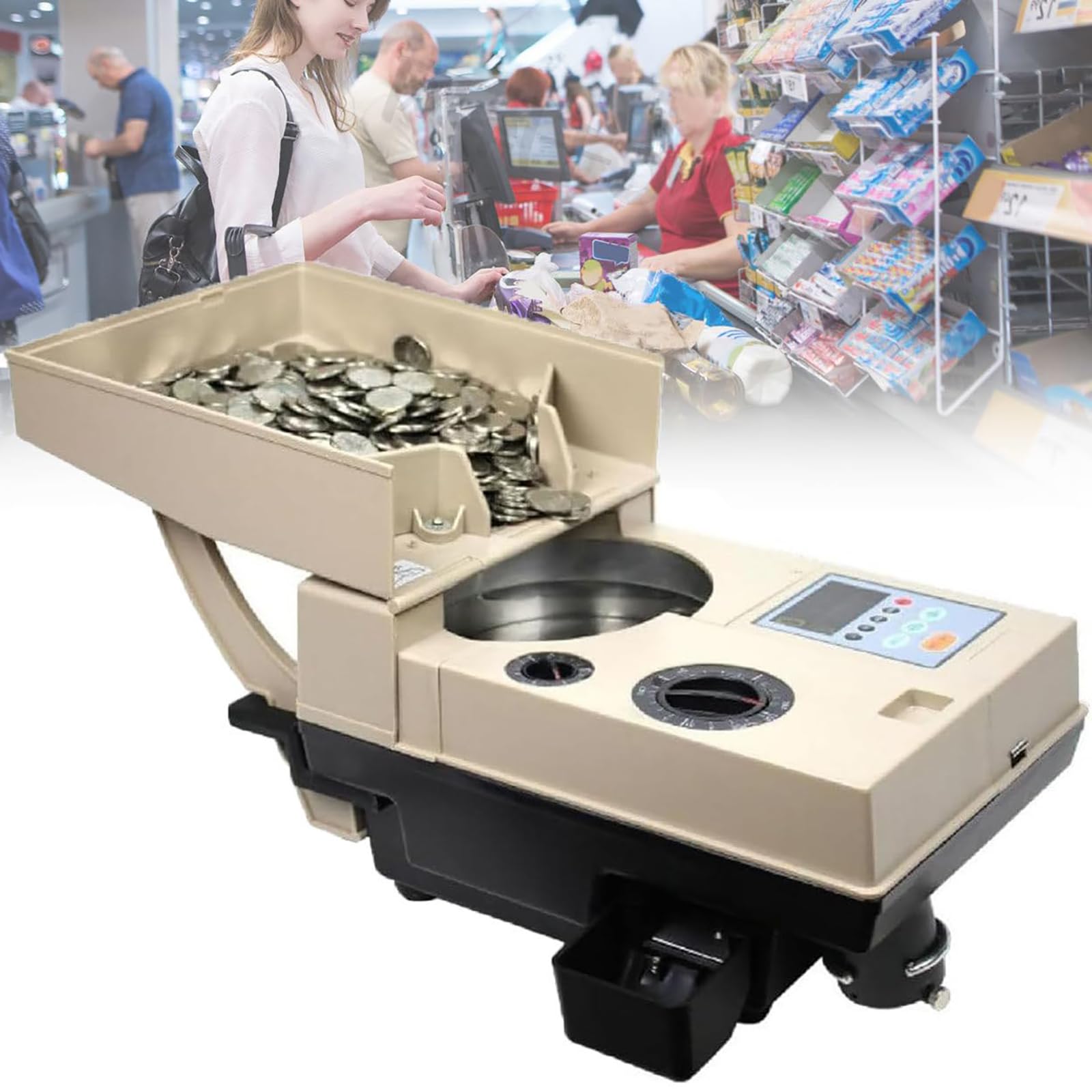 Macchina selezionatrice di Monete, Conta Monete elettronico con Pannello di Controllo Intelligente, capacità 2000, 1500 Monete/min, Design di accumulo/cancellazione/preimpostazione, Conta Monete, ad