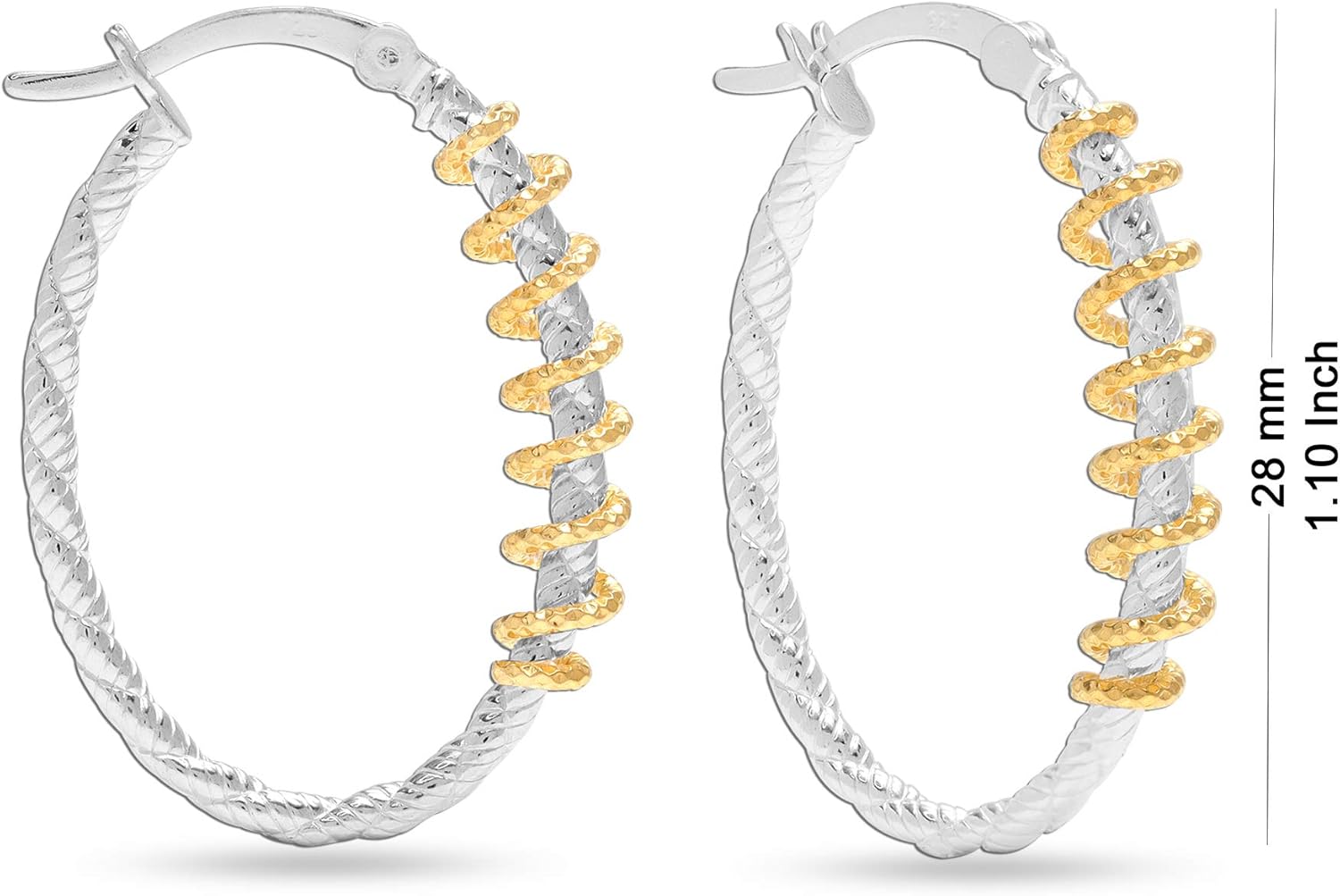 LeCalla 925 Sterling Silver Double Hoop Earrings | Lightweight Textured Two-Tone Earrings | Italian Twisted Hoop Earrings for Women - Image 3