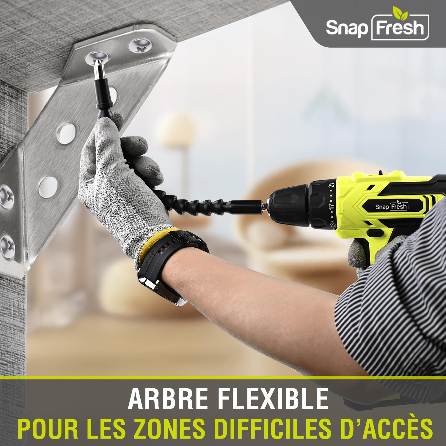 SnapFresh Perceuse Visseuse Sans Fil 20V – Légère et Compacte 0,8 kg, Couple 35 N·m, 2 Vitesses, LED, Batterie 2,0 Ah & Accessoires – Idéale pour le Bricolage et les Réparations à la Maison