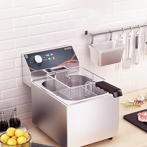 Miniatura 3 de Freidora eléctrica, freidora comercial con canasta, freidora de acero inoxidable de 12.6 cuartos de galón (12 L) con control de temperatura