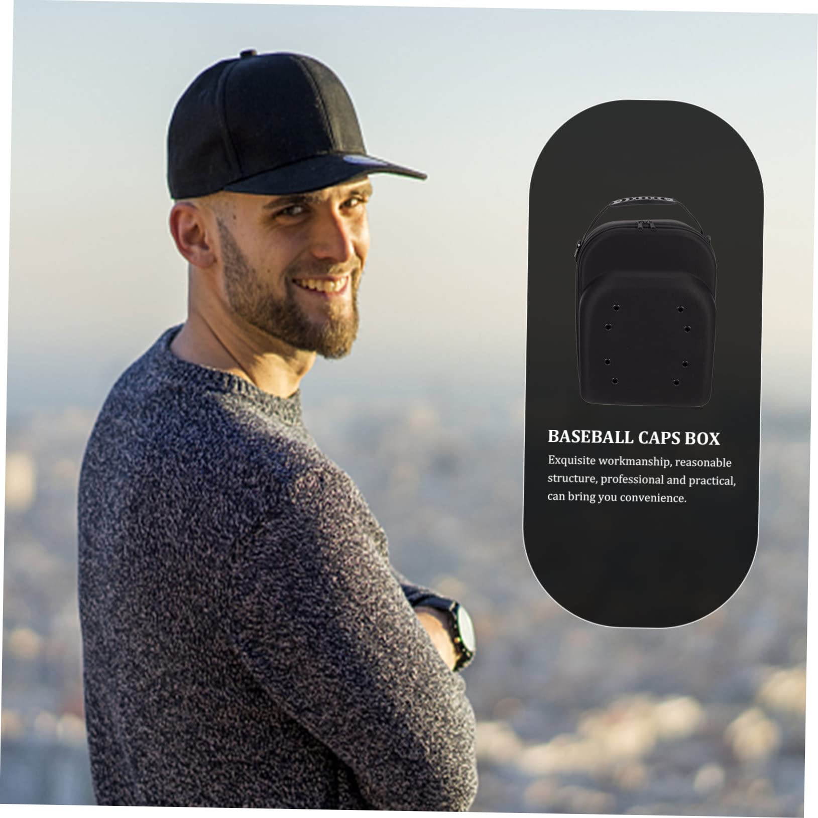 Caja para Sombreros de Viaje de Eva Negro Diseño Transpirable y Cremallera Suave, Estuche Protector Adecuado para Transportar Gorras de Béisbol