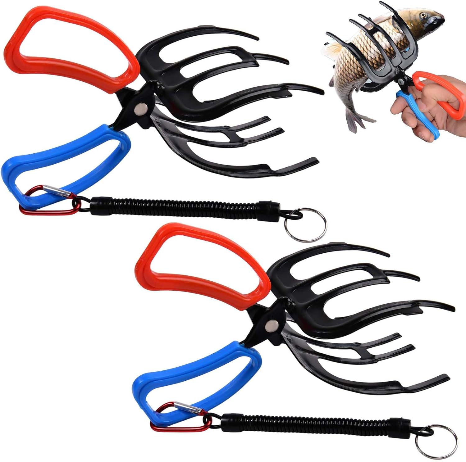 3 Claw Fish Grippers for Fishing, Non-Slip Lightweight Fishing Pliers Gripper, Metal Fishes Control Clamp Claw with Lanyard, Multifuctional Fish Grabber for Most Freshwater Fishes and Crabs