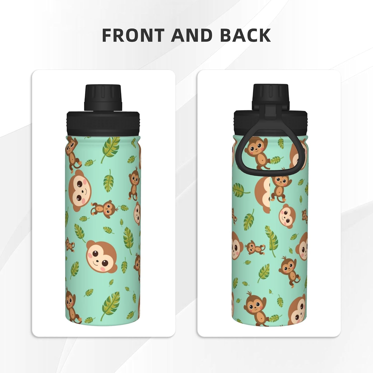 Kids Water Bottle,Animal Monkey Insulated Stainless Steel Vacuum Wide Mouth Sports Leak Proof Travel Travel Mugs for Girls Boys 18 Oz - Image 2