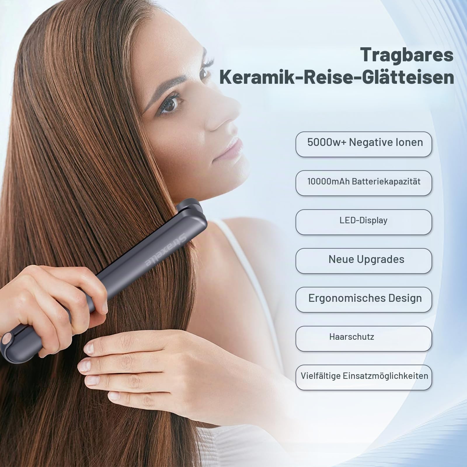2 in 1 Glätteisen Locken und Glätten, 160°C-220°C Reise Glätteisen Kabellos 10000mAh Akku Haarglätter Tragbares mit LED Anzeige, 4 Einstellbare Temperaturen Haarglätter für Frauen Männer (Marineblau)