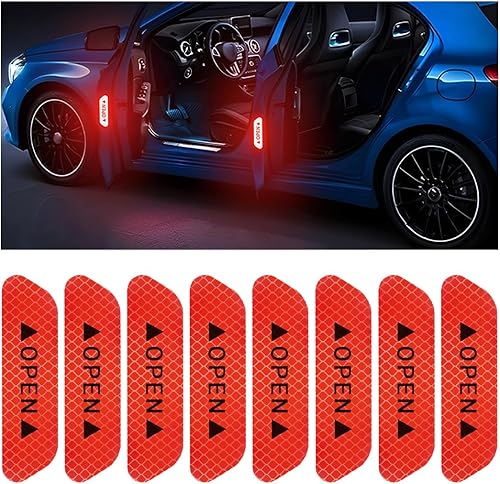AUKEPO 8 calcomanías reflectantes abiertas de advertencia para puerta de automóvil, visibilidad nocturna, cinta protectora anticolisión, accesorios