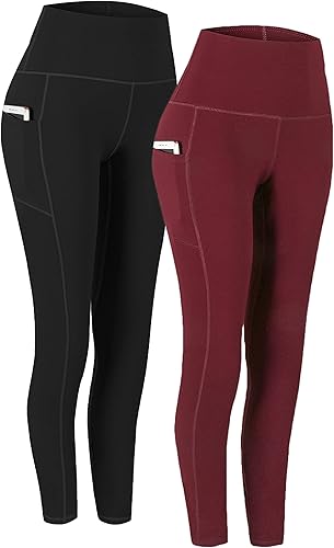 Fengbay - Paquete de 2pantalones de yoga de cintura alta con control de abdomen y bolsillos, leggings para correr y entrenar, elásticos en