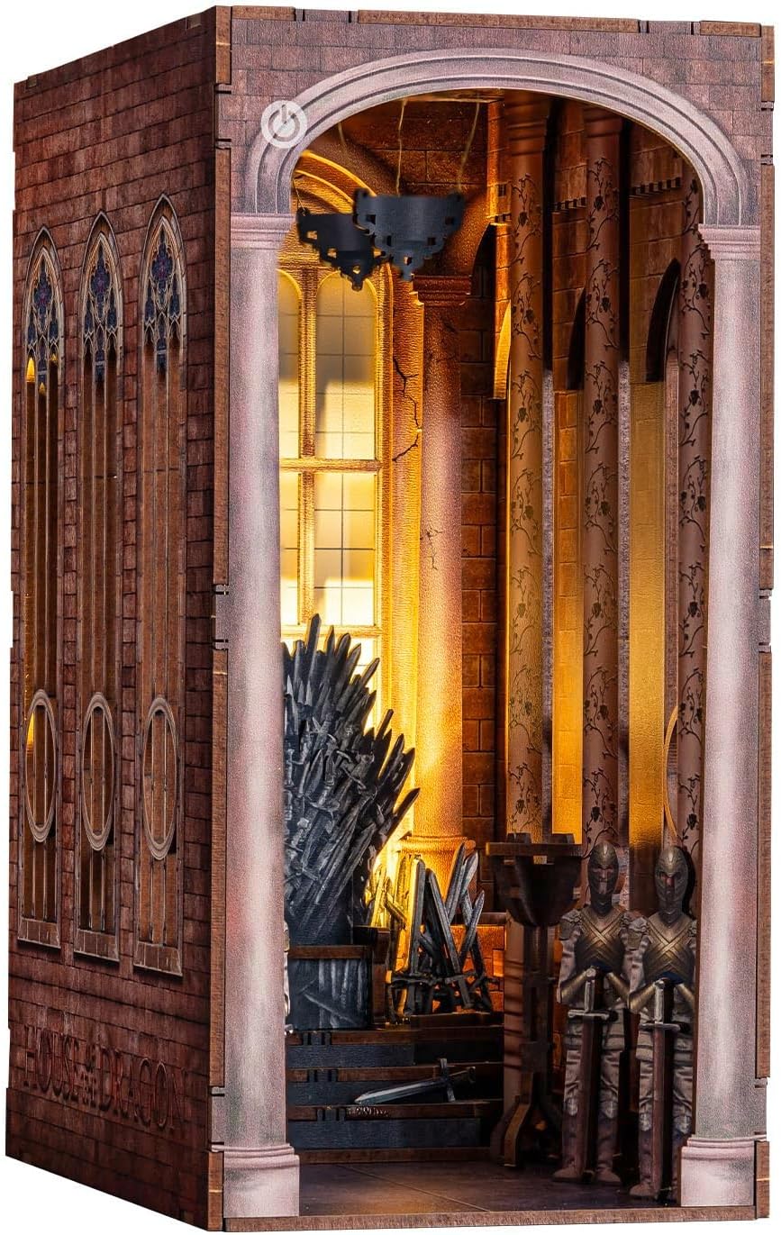Revell Book Nook Kit Game of Thrones House of the Dragon - Iron Throne Miniature DIY Kit 9" Booknook 3D Wooden Puzzle with LED Light Bookshelf Décor Gift for Adults Women Men