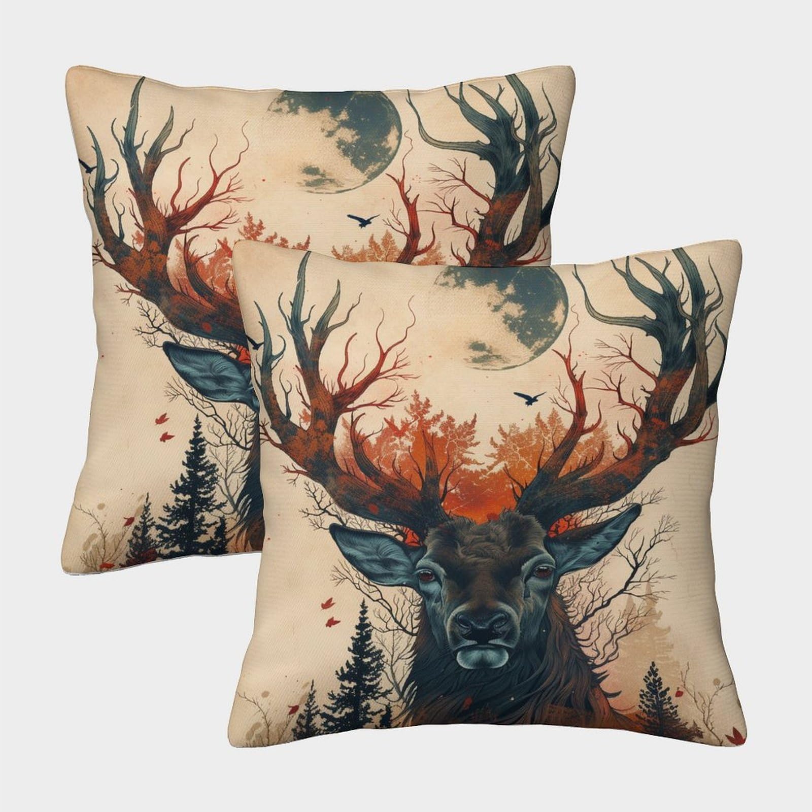 WENNUAN 2 Pack 3D Elk Pillow,cushion Pillow 3D Wild Animals Soft Touch Pillow,sofa Chair Home Furnishings 50x50cm