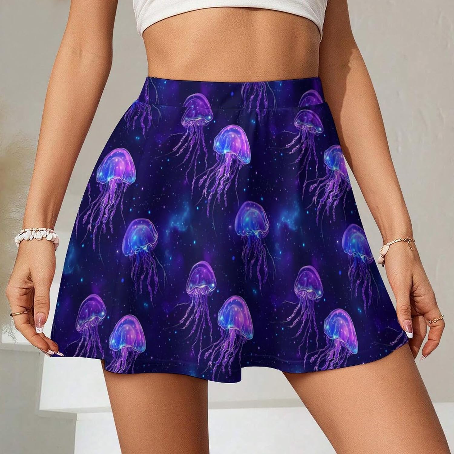 Spaces Jellyfishes Women Tennis Skirt Print Golf Skirts Mini Casual Workout Skorts