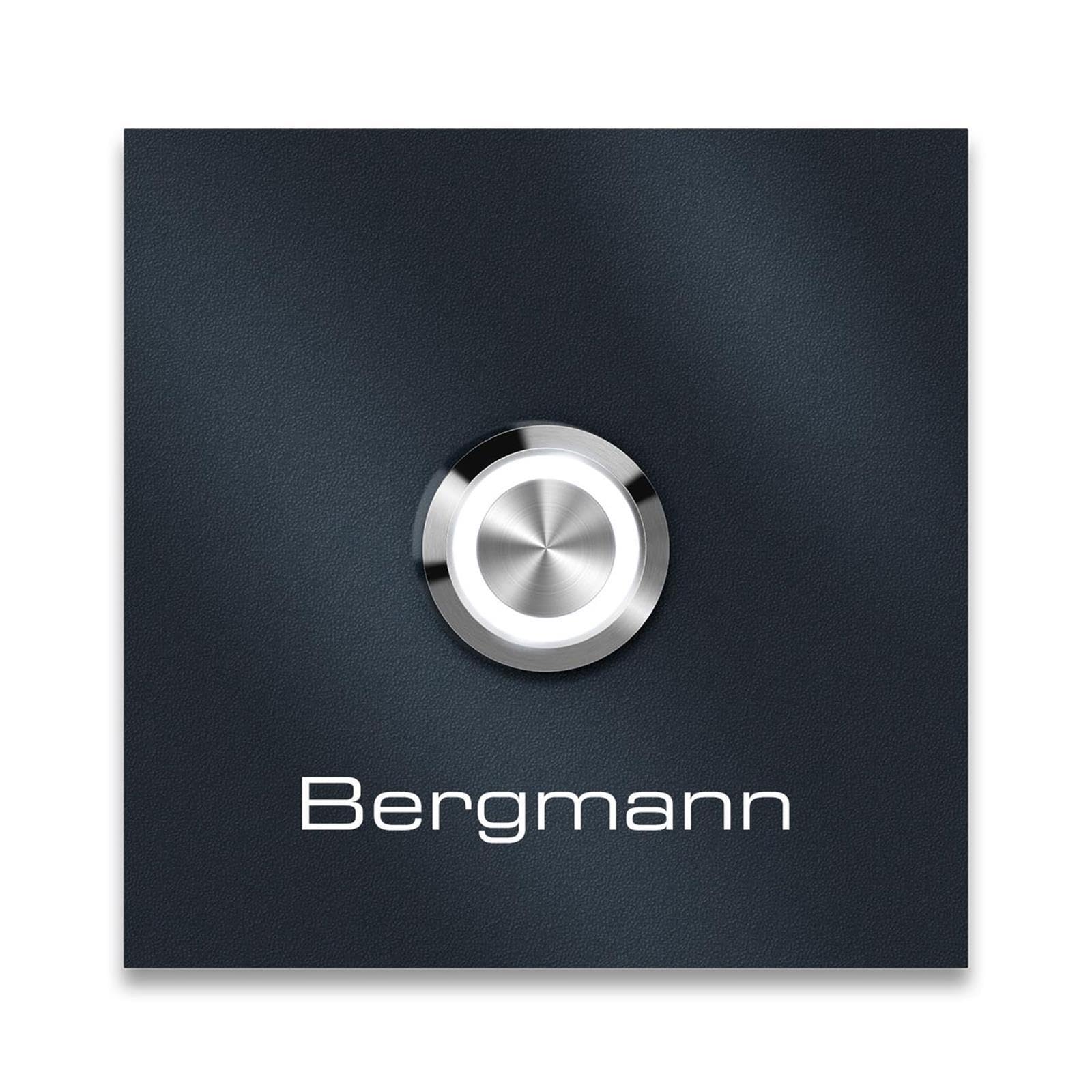 Metzler Türklingel Bergmann in Anthrazit - Haustürklingel Pulverbeschichtet in RAL 7016 Matt - Made in Germany - Klingel Haustür aus Edelstahl V2A - LED Drucktaster wählbar - Größe: 6 x 6 cm