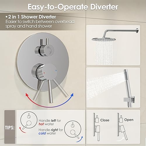 Miniatura 36 de Gabrylly Juego de grifo de ducha para bañera, sistema de ducha de bañera con válvula de ducha de 3 vías, cabezal de ducha de lluvia de alta presión