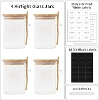 Vista 6 de TIPGO Sugar Jar Bath Salt Container – 17 oz Glass Jar with Bamboo Lid and Spoon, Sugar Cube Holder and Canister for Countertop, Glass Containers for