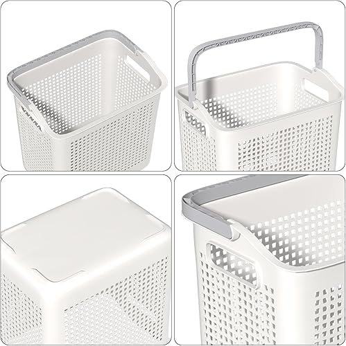 Miniatura 3 de Juego de 4 cestas grandes para ropa sucia con asas, cestas de plástico para ropa sucia, color blanco
