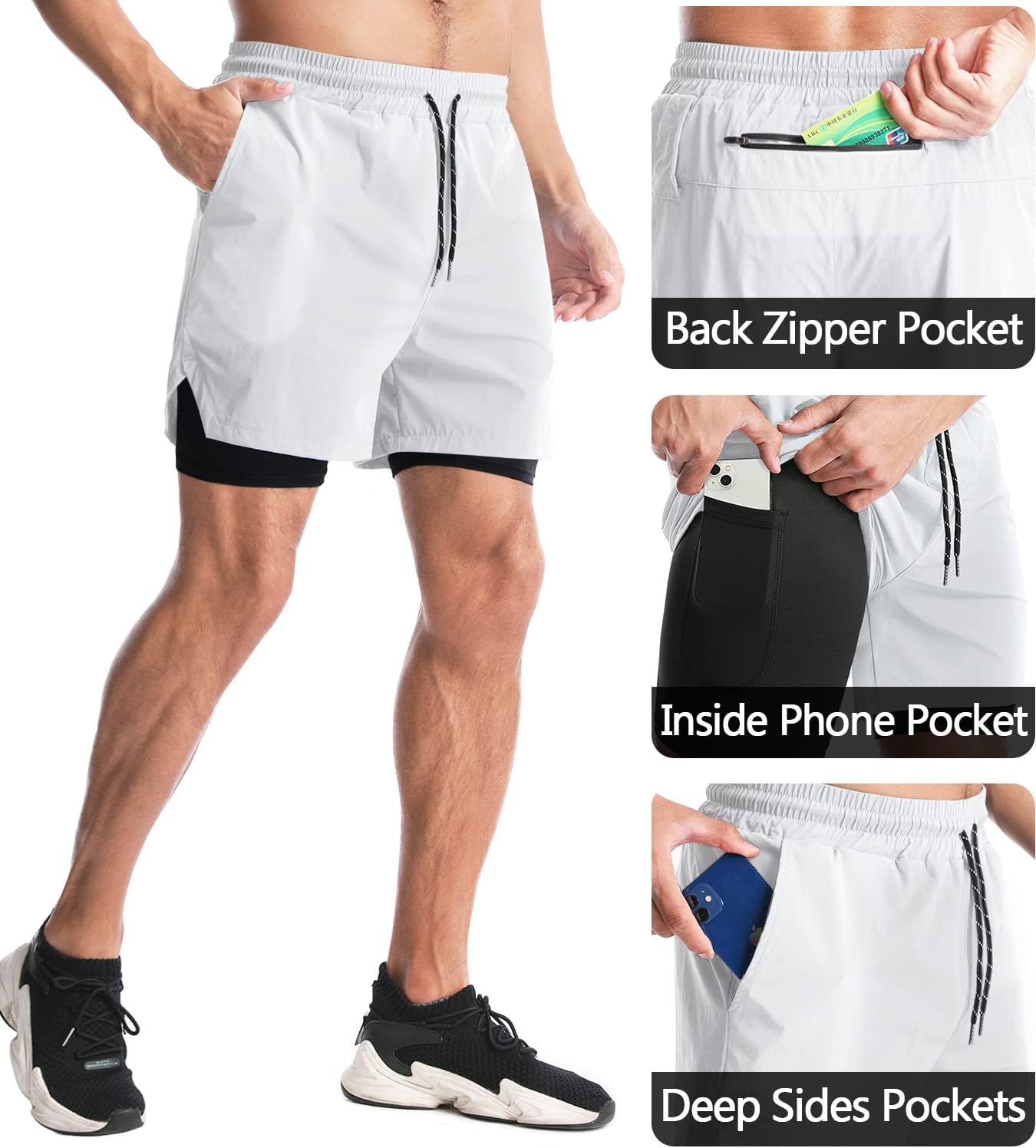 Aolesy Men's 2 in 1 Running Shorts 5" Workout Gym Athletic Shorts for Men Quick Dry Lightweight Training Shorts with Pockets - Image 2