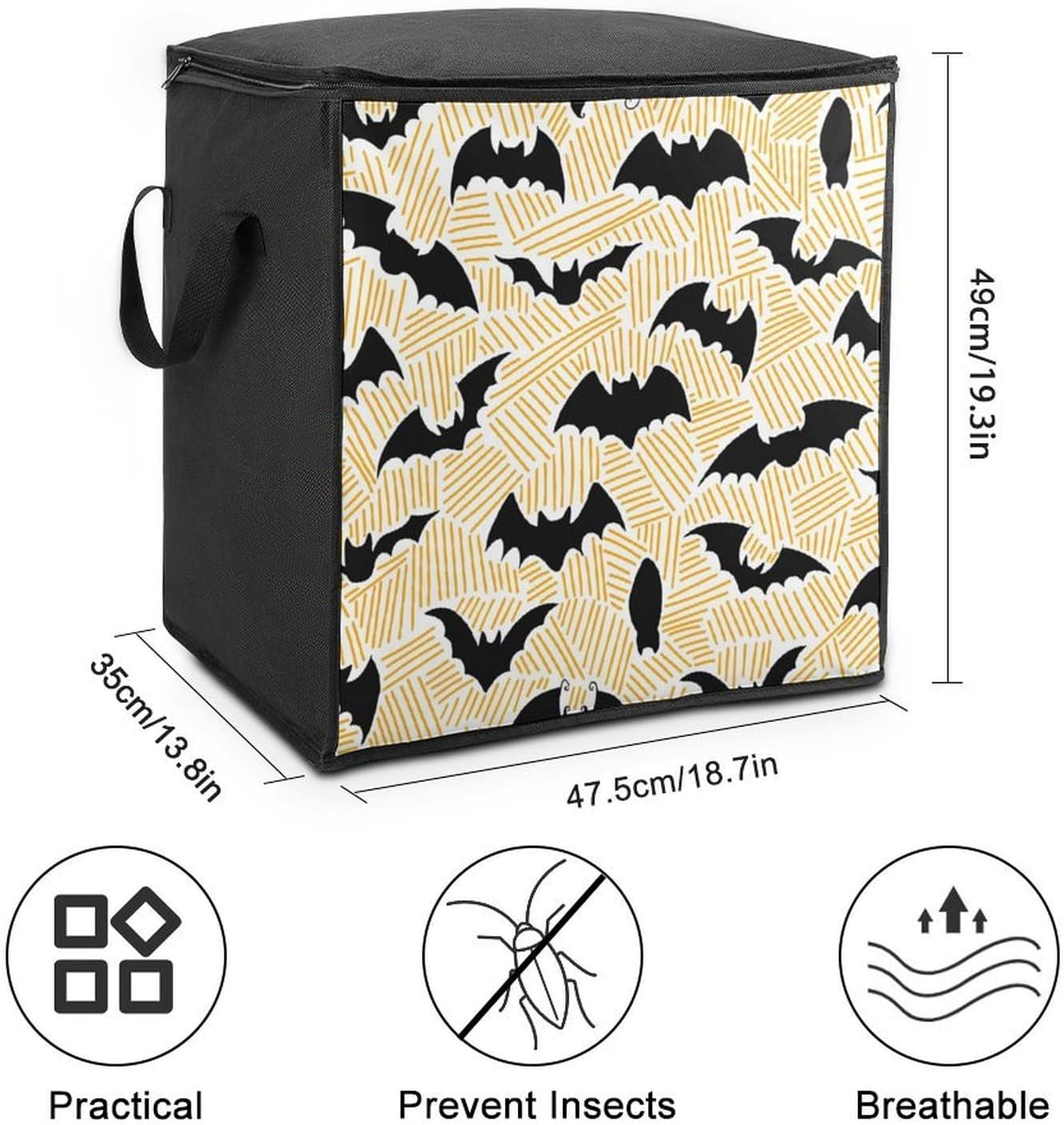 Black Bats Comforter Storage Bag Moving Bag | Clothes Storage Bins-70L,Moving Bag With Dual Handles For Easy Carrying, Zipper Design Durability for Home,Bedroom,Closet