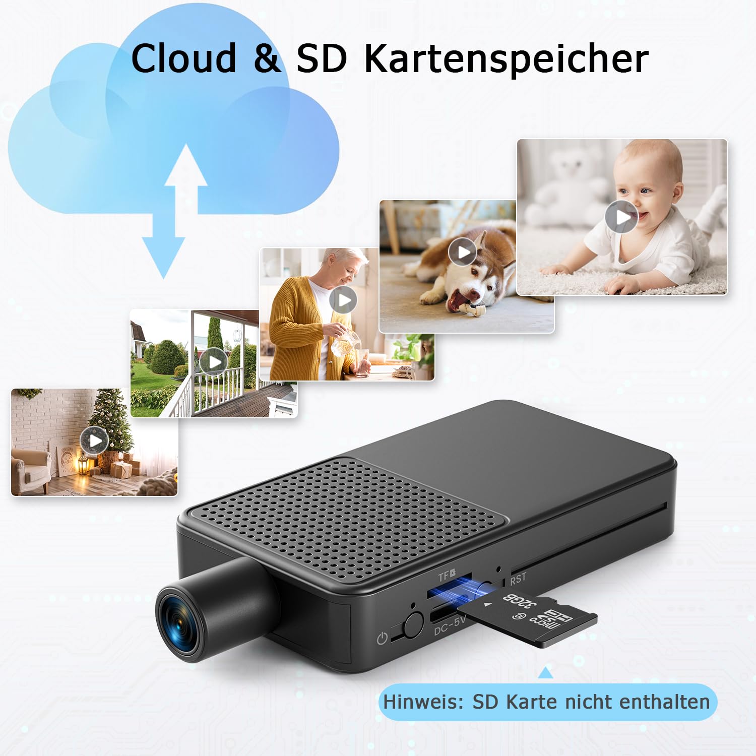Mini Kamera Überwachung Innen | Überwachungskamera 10hr Akkulaufzeit | Kostenloser Cloud-Speicher, HD Mini Kamera Live Übertragung Handy WLAN, MicroSD Speicherung, Bewegungserkennung & Nachtsicht