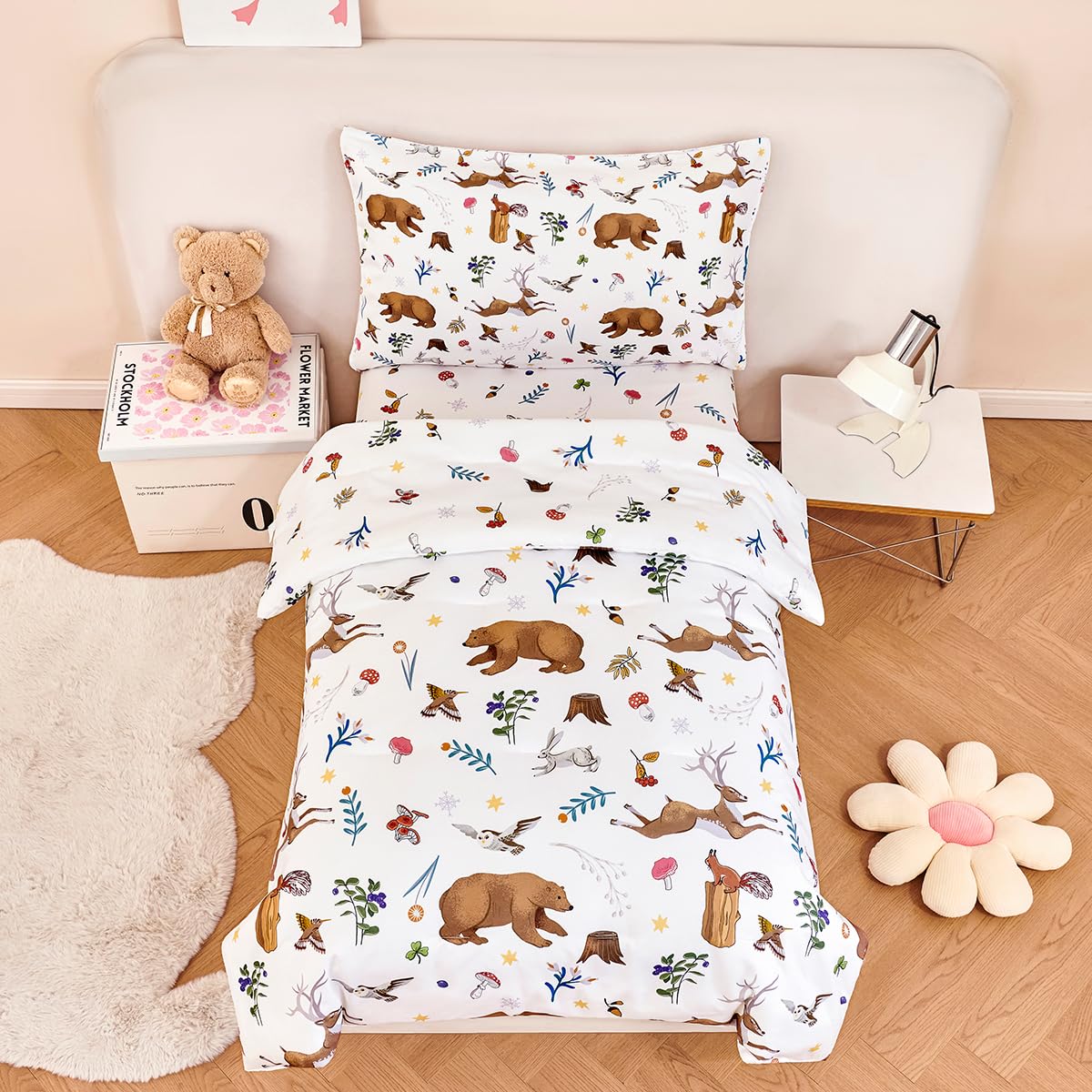 STYHO Boys Duvet Cover Set Single Size 2 Pieces Reversible Animal Bedding Set for Kids Teens Soft Microfiber Forest Animals Theme Children’s Quilt Cover(Animal - Image 3