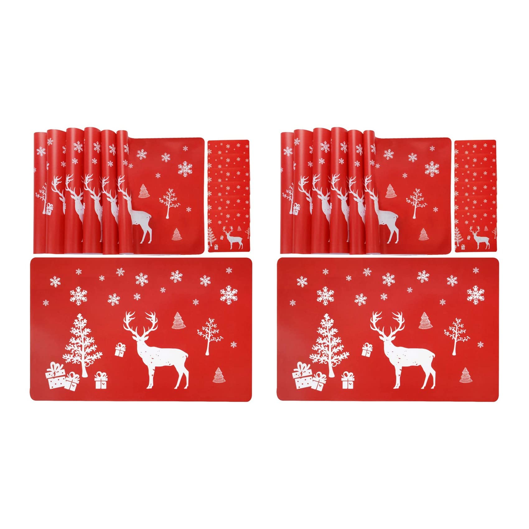 Hndhbfgrt Christmas Placemat Washable Table Place Mat Sets of 12 Placemat & 12 Cup Mats, Christmas Tree, Snowflake Printed