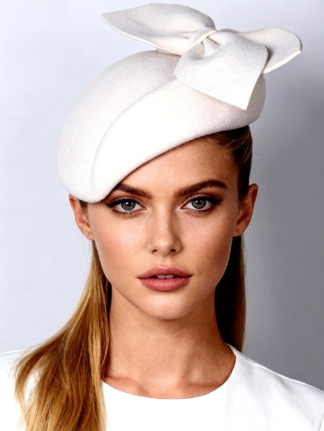 HIMESPORT Wool Felt Fascinator Hat for Women Ladies - Bowknot Decor,Formal Church Tea Party Hat,Wedding Bride Cocktail Dress