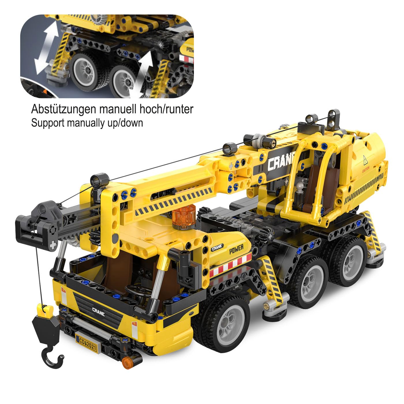 JAMARA 402886 CADA Mobilkran Bricks - Baustellenfahrzeuge ab 8 Jahre, Kinder Technik Jungen Spielzeug, Geschenkidee für Kids, Fahrzeug aus Klemmbausteinen, Detailgetreues Design