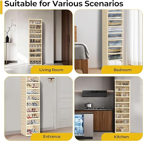 Miniatura 7 de GCCSJ Organizador de zapatos plegable de 9 niveles, 18 pares, estante de zapatos plegable de plástico, armario de almacenamiento plegable con puerta