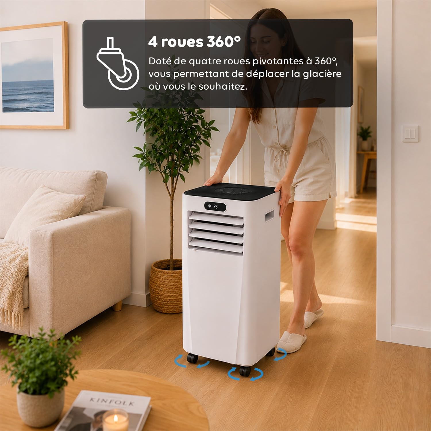 Wintem Nuvelle A010L Climatiseur Portable 9000 BTU Wi-Fi – Climatiseur Portable Chaud/Froid Classe A, Surface 18 m², Minuterie, Contrôle Smartphone, Silencieux