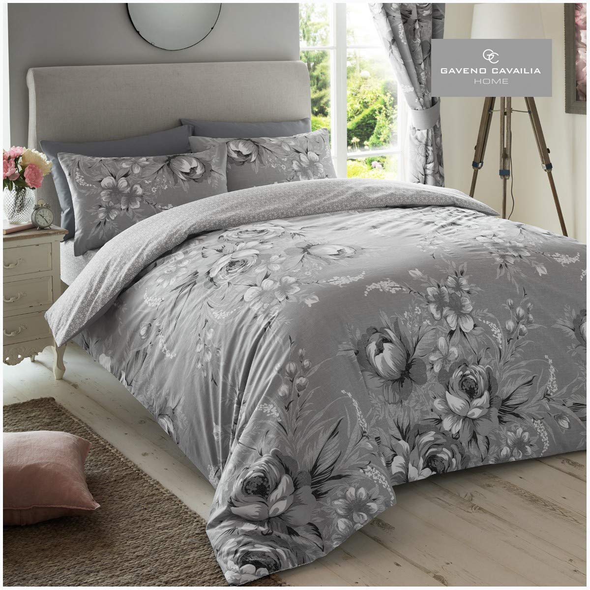 Gaveno Cavailia Annie Single Duvet Set Mono Grey Reversible Easy Care Cotton Blend 2 Piece Bedding | 1 Quilt Cover + 1 Pillow Case | Button Closure | Machine Washable