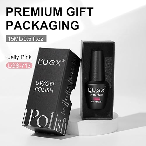 Miniatura 3 de L'UGX Esmalte de uñas de gel rosa translúcido, 0.5 onzas líquidas, esmalte de gel neutro nude, rosa, transparente, natural, UV, punta francesa, para