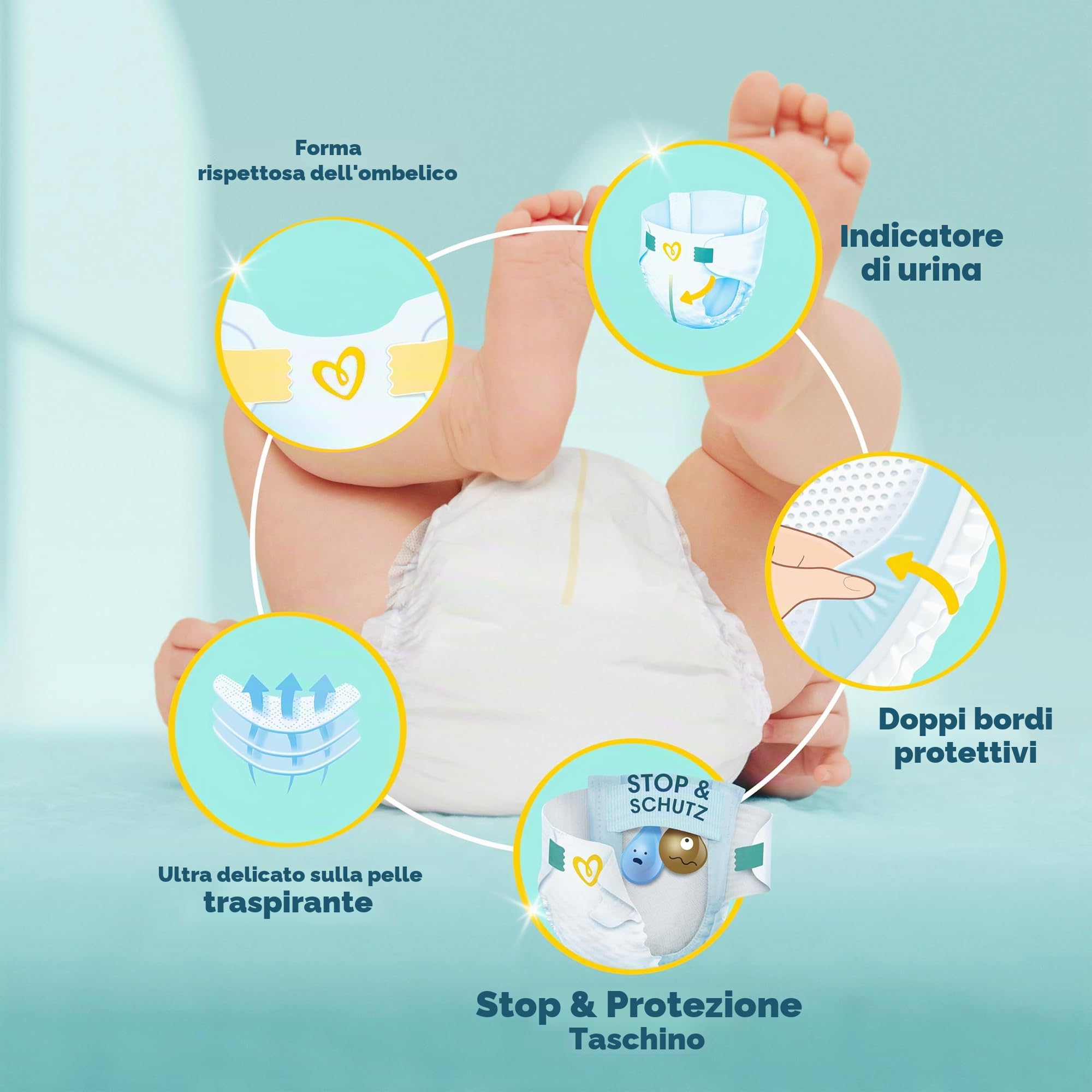 Pampers Pannolini per bambini, taglia 2 (4-8 kg), protezione premium, mini, confezione da 240 pezzi