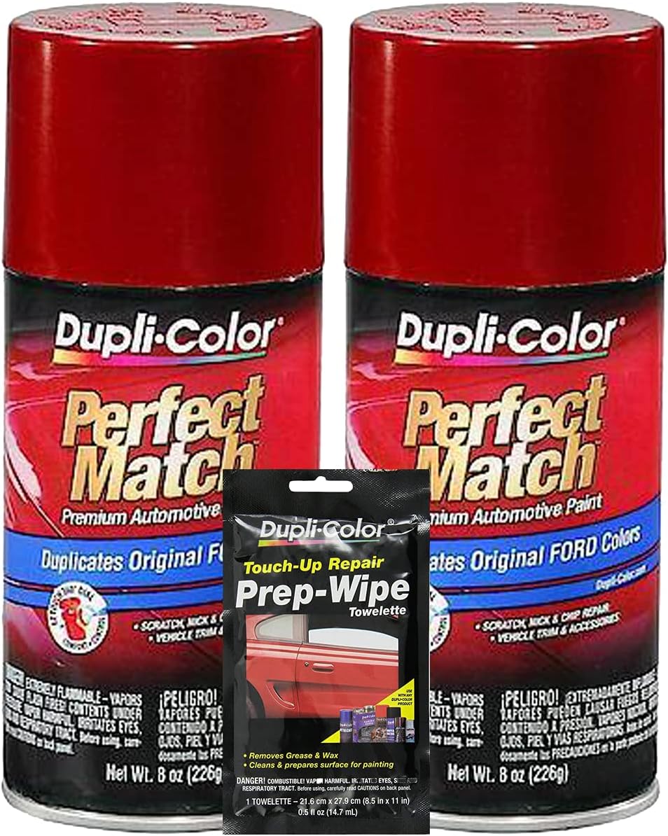 Dupli-Color Blaze Red Crystal Perfect Match Automotive Paint Compatible With Chrysler Vehicles - 8 oz, Bundles with Prep Wipe (3 Items)