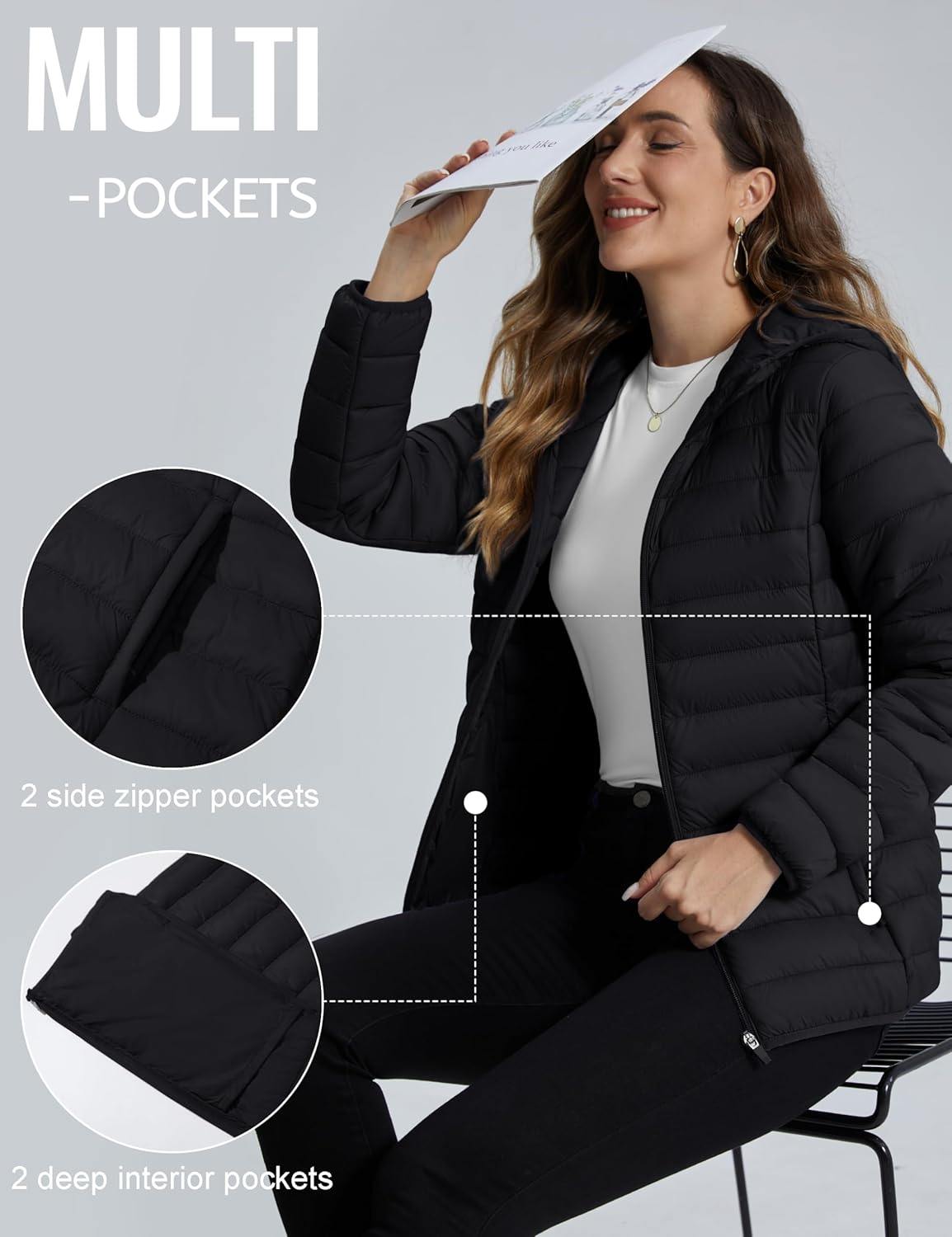 TACVASEN Women's Lightweight Puffer Jacket with Hood Pockets Quilted Padded Full-zip Water-Resistant Winter Coat - Image 6