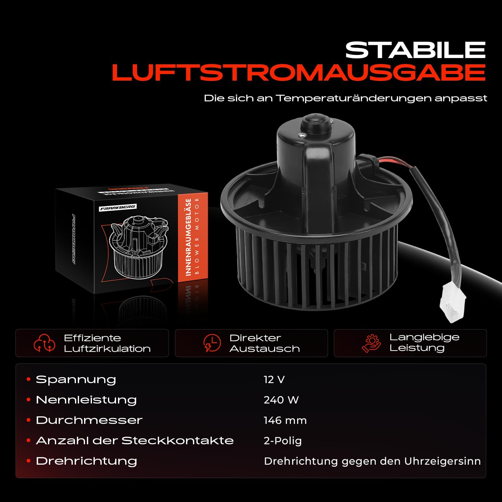 Frankberg Heizungsgebläse Gebläsemotor 2-polig Replace# 893819021,357819021