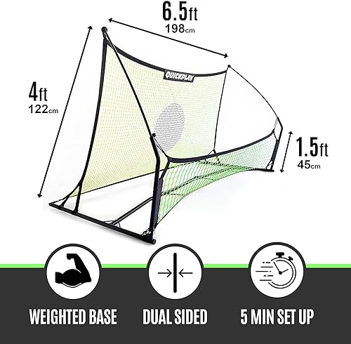 Miniatura 5 de QUICKPLAY TEKKERS TRAINER - Rebotador de fútbol, 6.5 x 4 pies y redes de paso de tierra de 6.5 x 1.5 pies, acero aleado, fibra de vidrio, negro