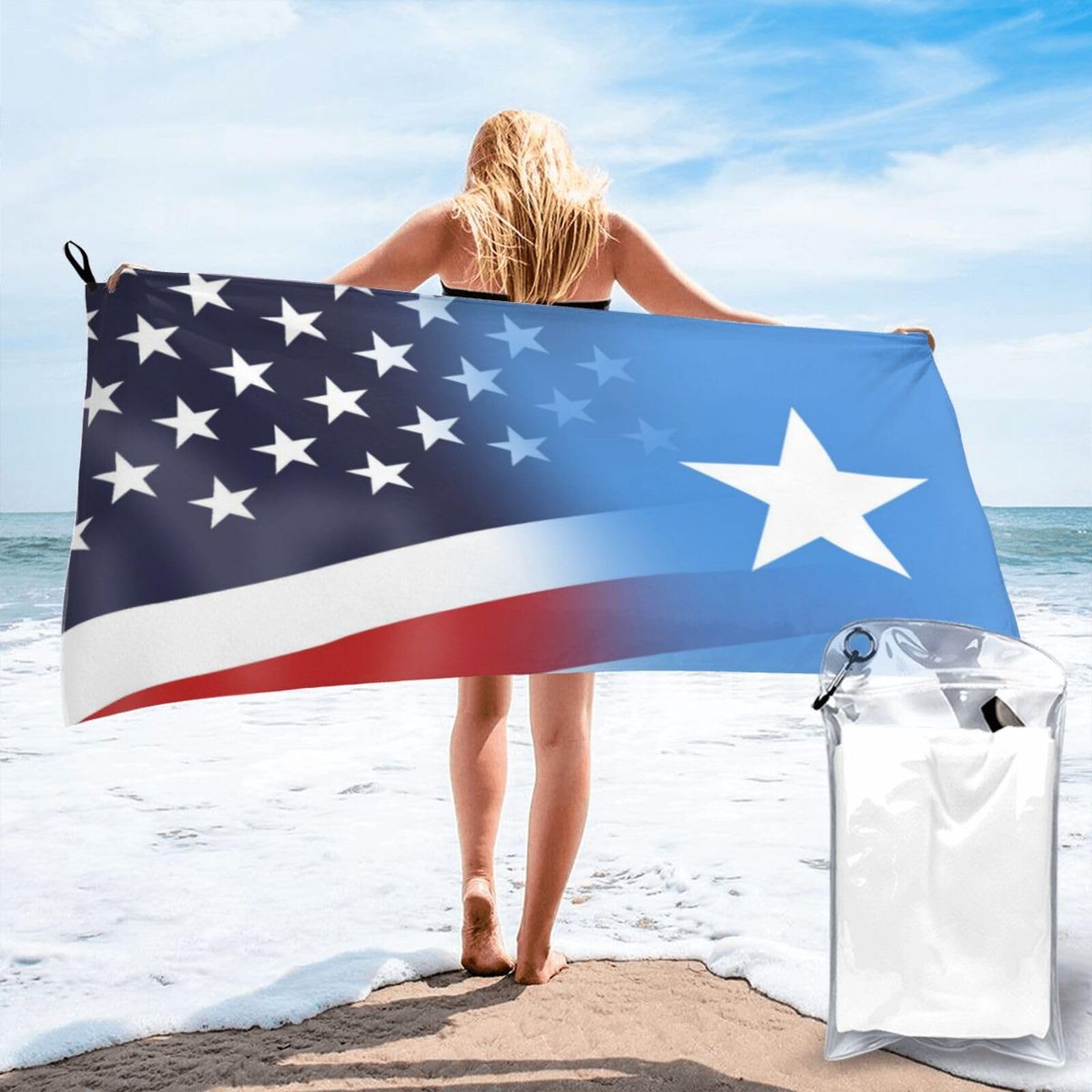 HACXZ Funny America Flag and Somalia Somalian Flag Absorbent Beach Towel Microfiber Beach Shower Towel 27.5"X55"