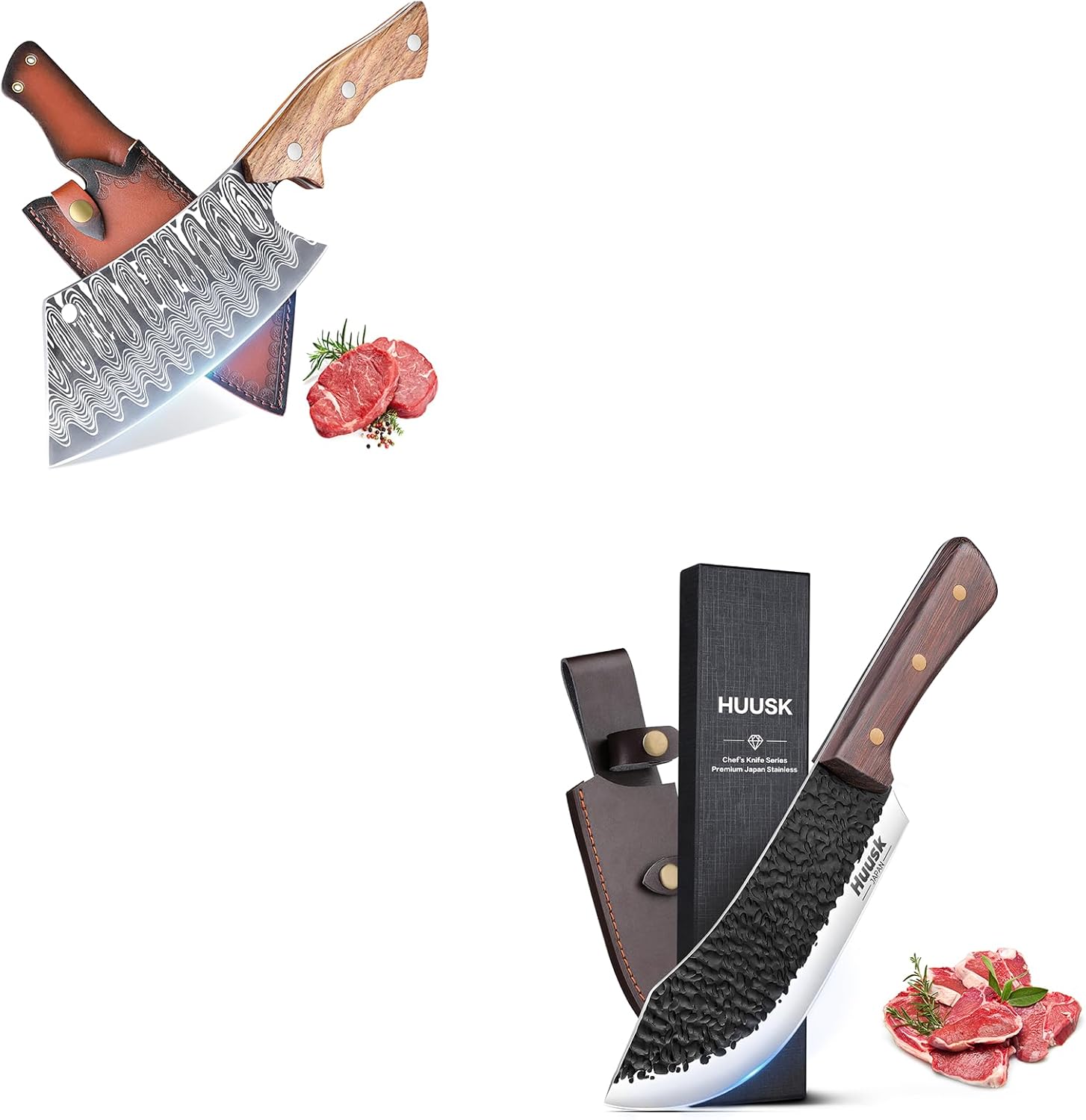 Hand Forged Meat Cleaver Knife Bundle with High Carbon Copping knife with Ergonomic Handle