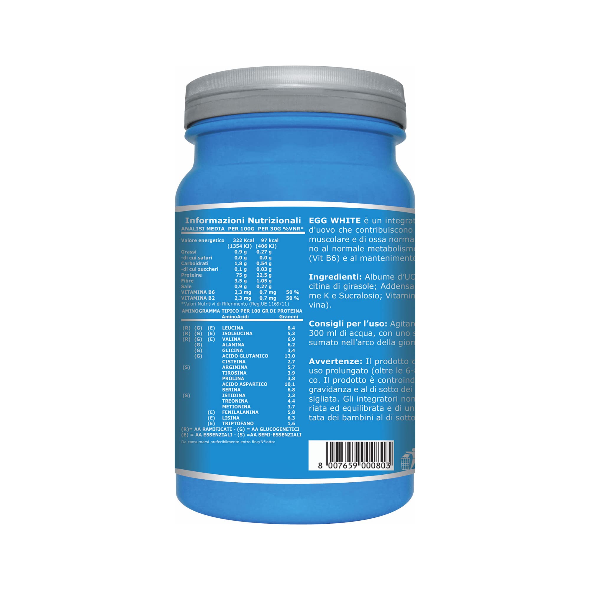 Ultimate Italia Egg White – Proteine di Albume dell'Uovo - Integratore Alimentare di Proteine a Base di Albume d'Uovo – con Vitamine B2 e B6 – Nutre la Massa Magra - Gusto Cacao, 750 Grammi