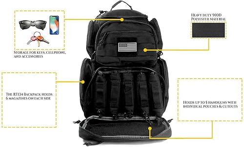 Miniatura 3 de K-Cliffs Mochila de pistola de campo de disparo  Hasta 5 pistolas  Almacenamiento dedicado para mag