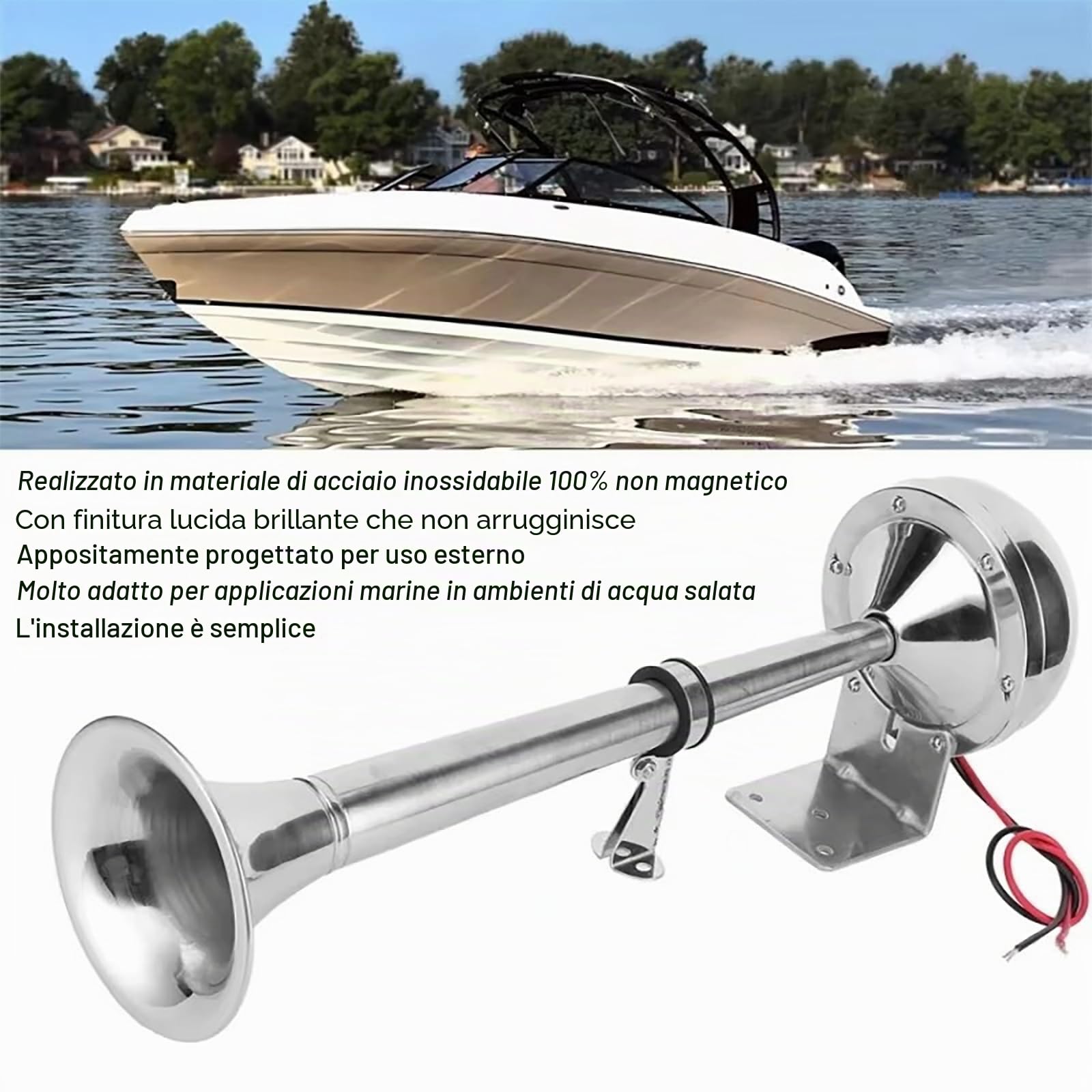NEWFUN Tromba Camion 12v, Trombe Camion,Clacson Monotubo in Acciaio Inox, Clacson Elettrico Per Imbarcazioni, Per Tutte le Autovetture a 12 V, Camion, Barche, Navi, Barche a Vela, Ecc.