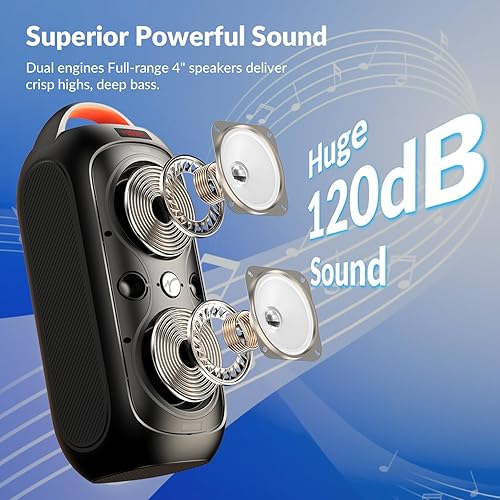 Miniatura 2 de Altavoces Bluetooth inalámbricos sonido fuerte de 120 dB, 8 luces LED dinámicas, 5 modos RGB, Bluetooth 5.3, entrada TWSUSBTFAUXFMMic, mango