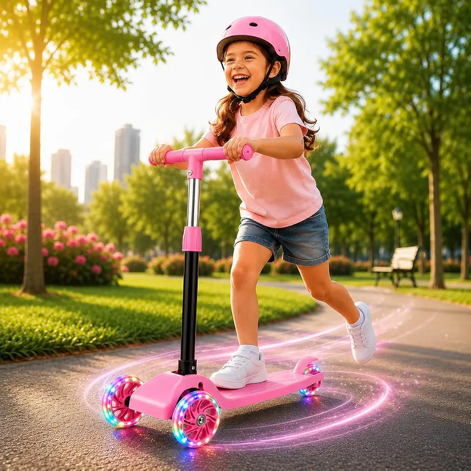 Patinete Infantil 3 Rodas Com LED Colorido, Dobrável Com Altura Ajustável Suporta até 40 kg Para Menino e Menina - CIRCUS