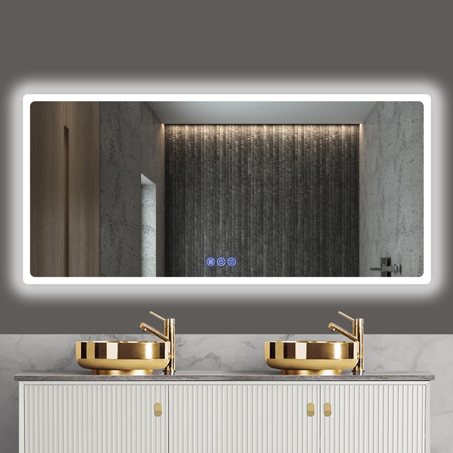 Specchio da bagno con illuminazione, 150 x 70 cm, specchio da parete e interruttore touch, IP65 LED con funzione di memoria, 3 temperature di colore, orizzontale/verticale, vetro temperato HD